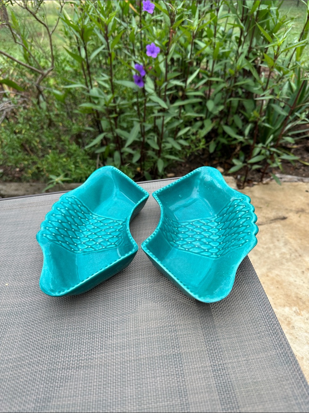 Vintage Teal Ceramic Trinket Dishes - Pair